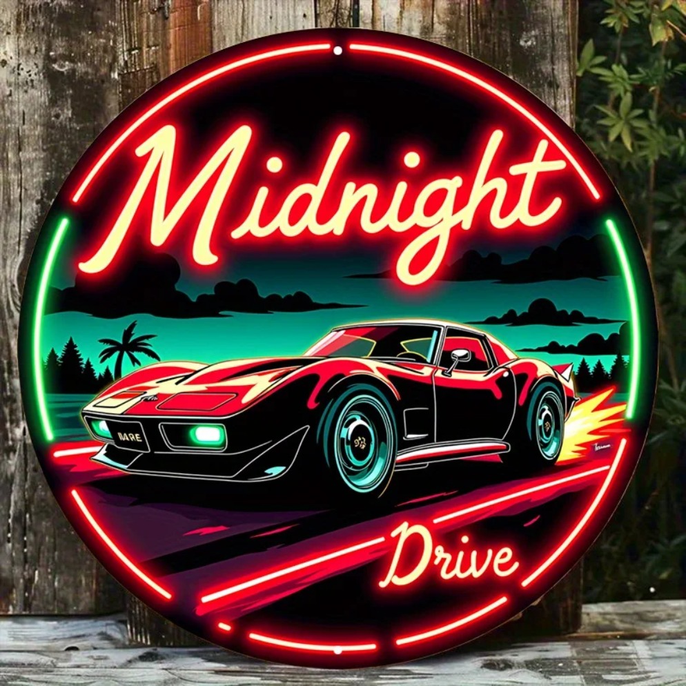 Lighting Metal Wall Decor - Vintage Neon Autoschild Midnight Drive –