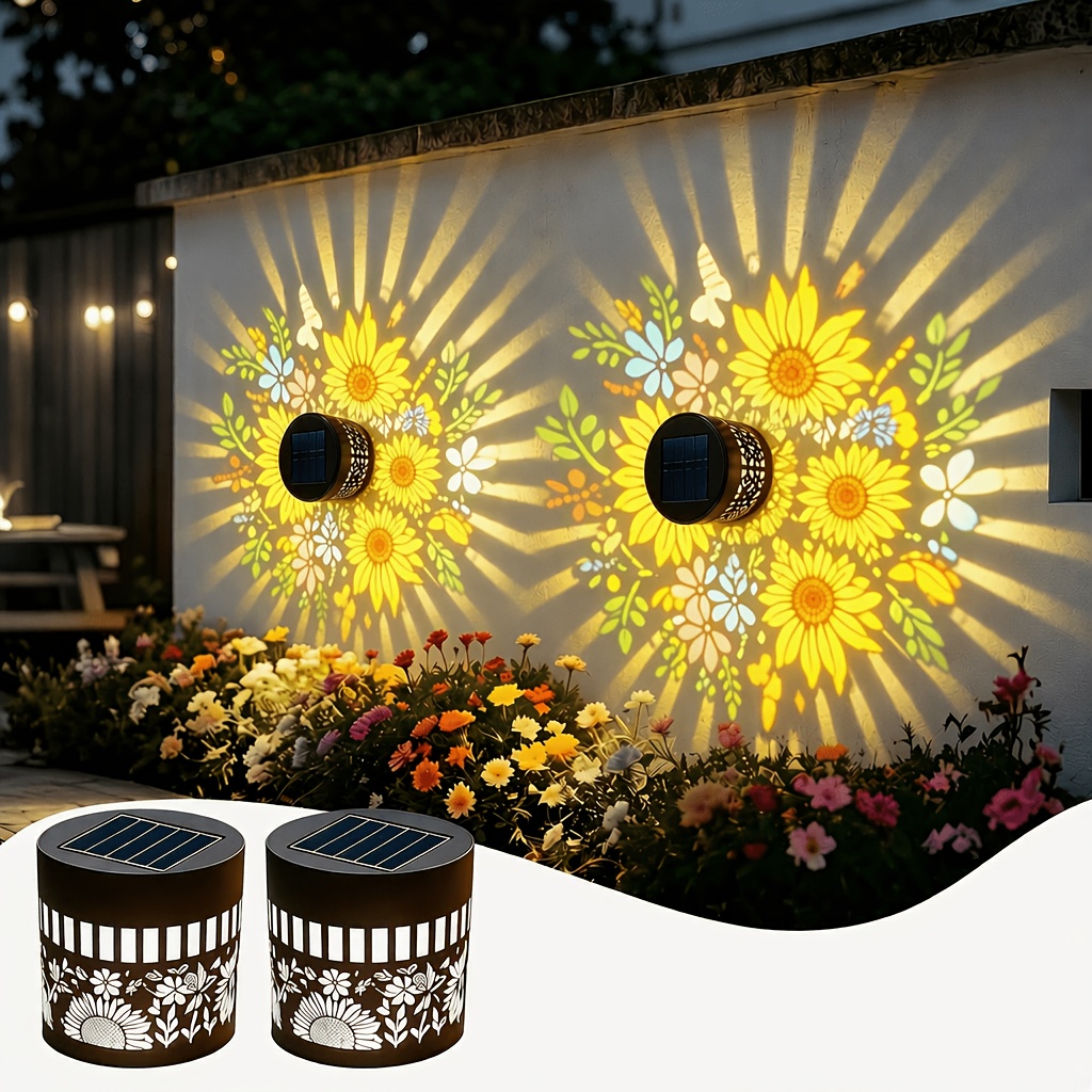 Lighting Metal Wall Decor - 2er-Pack Solar-Zaunleuchten, Metall-Solar-Außenleuchten für Terrassen/Stufen/Wände, Weihnachtsdekorationsleuchten,
