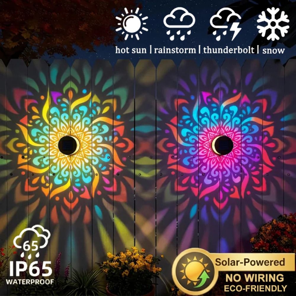 Lighting Metal Wall Decor - Sonnenblumen-Mandala Solar-Wandleuchte LED Metall Garten-Dekorationsleuchte Hohlmuster