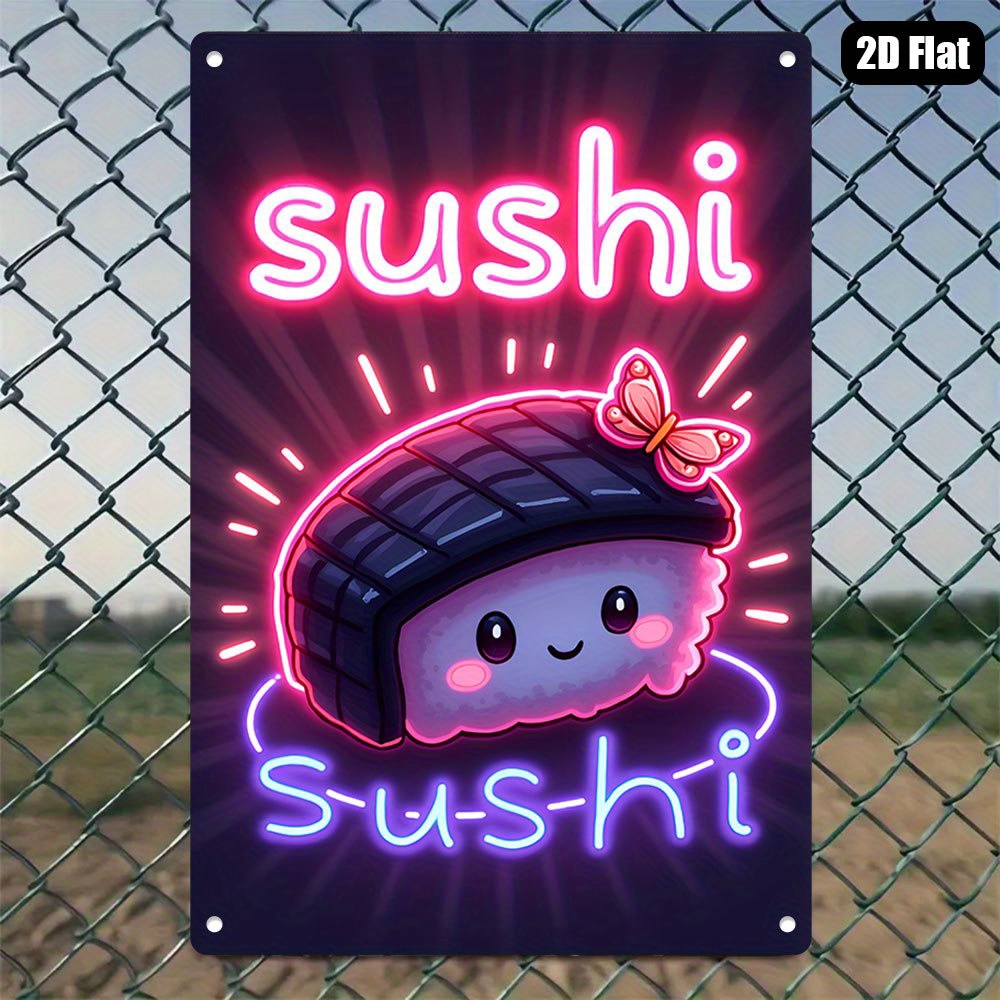Lighting Metal Wall Decor - Vintage-Metallblechschild im Neon-Stil ohne LED-Lichter, Sushi-Neon-Wandkunst,